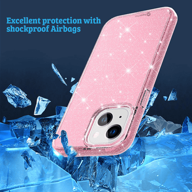 iPhone 15 Heavy Duty Shiny Glitter Clear Case Cover - Scratch Resistant, Wireless Charging Compatible, Screen & Camera Lens Protection - Transparent